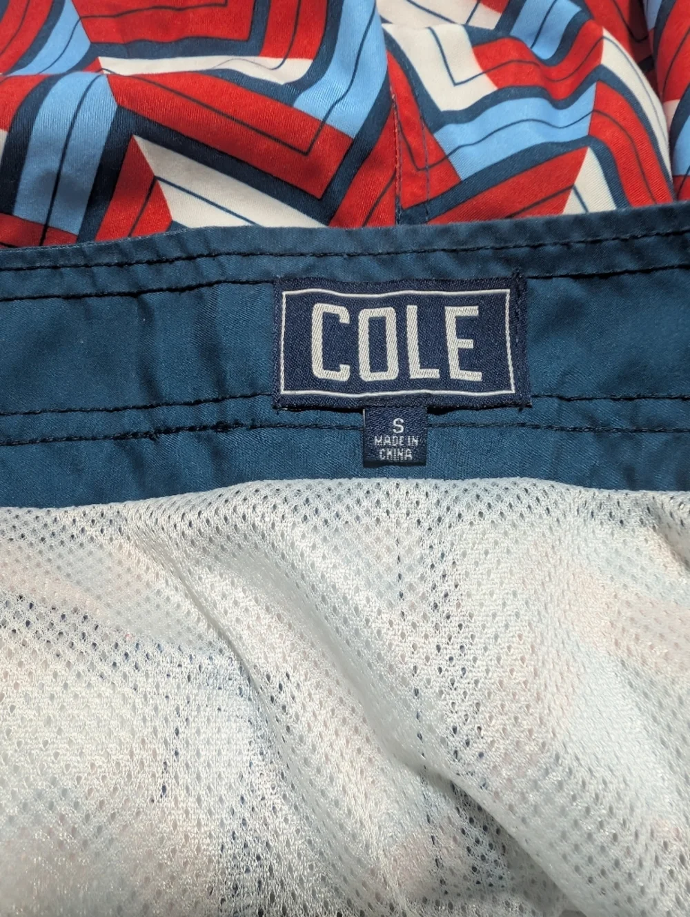 Cole Men's Red & Blue Chevron Swim Trunks - Drawstring Waist